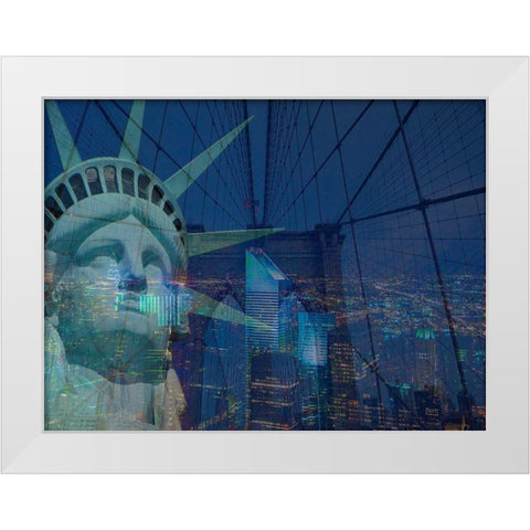New York City Night White Modern Wood Framed Art Print by Simons