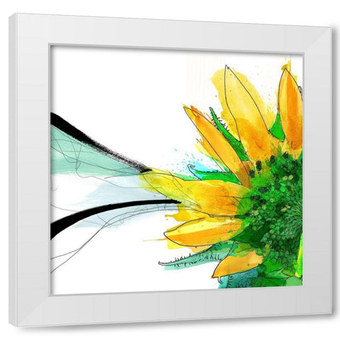 Sunflower Left White Modern Wood Framed Art Print by Johnson