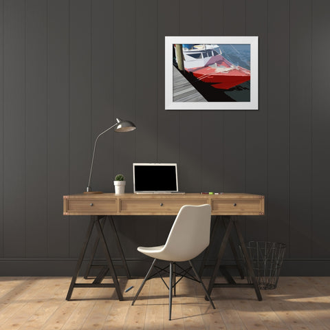 Red Boat White Modern Wood Framed Art Print by Mack