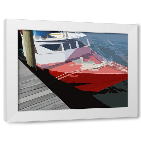 Red Boat White Modern Wood Framed Art Print by Mack