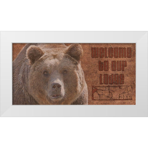 Wlcome To Our Lodge White Modern Wood Framed Art Print by Phillip, Jamie