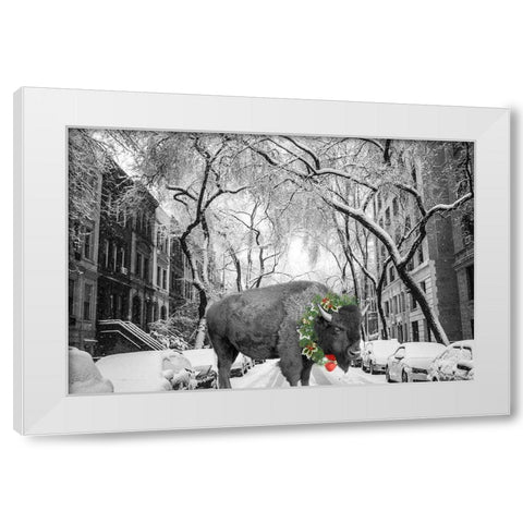 Buffalo Christmas White Modern Wood Framed Art Print by Phillip, Jamie