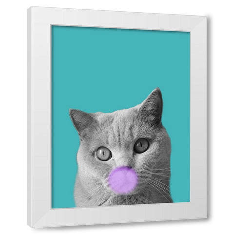 Bubble Cat White Modern Wood Framed Art Print by Phillip, Jamie