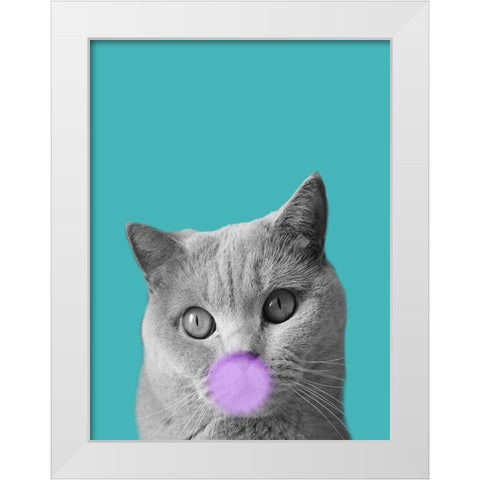 Bubble Cat White Modern Wood Framed Art Print by Phillip, Jamie