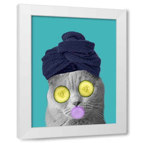 Bubble Bath Cat White Modern Wood Framed Art Print by Phillip, Jamie
