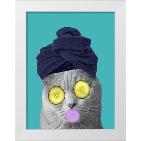 Bubble Bath Cat White Modern Wood Framed Art Print by Phillip, Jamie