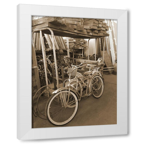Sepia Bikes White Modern Wood Framed Art Print by Phillip, Jamie