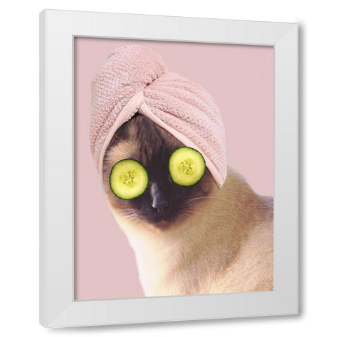 Spa Cat 2 White Modern Wood Framed Art Print by Phillip, Jamie