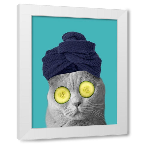 Spa Cat 3 White Modern Wood Framed Art Print by Phillip, Jamie