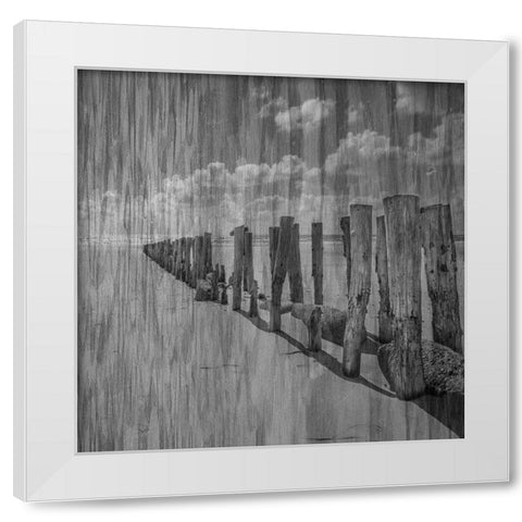 Black and White Beach White Modern Wood Framed Art Print by Phillip, Jamie