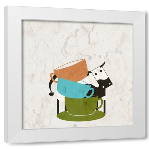 Coffee Bull White Modern Wood Framed Art Print by Phillip, Jamie