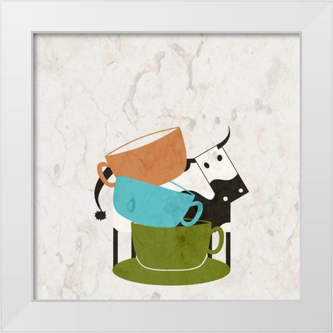 Coffee Bull White Modern Wood Framed Art Print by Phillip, Jamie
