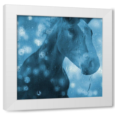 Blue Bubble Horse White Modern Wood Framed Art Print by Phillip, Jamie