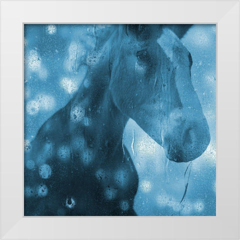 Blue Bubble Horse White Modern Wood Framed Art Print by Phillip, Jamie