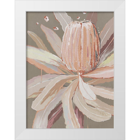 Peach Banskia White Modern Wood Framed Art Print by Urban Road