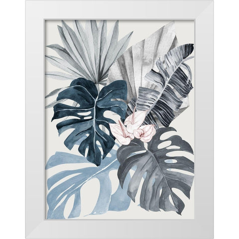 Tropical Leaves Blue I Poster White Modern Wood Framed Art Print by Urban Road