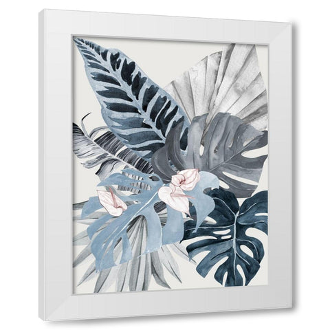 Tropical Leaves Blue II Poster White Modern Wood Framed Art Print by Urban Road