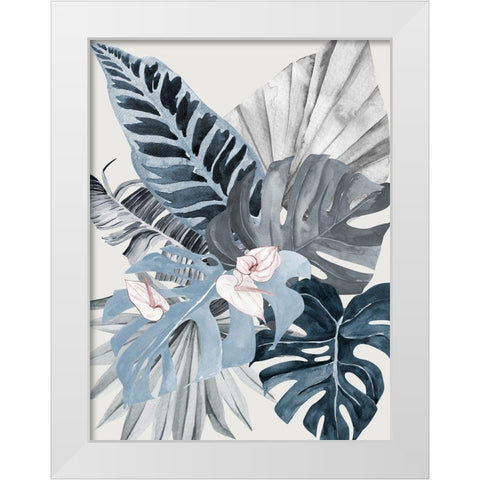 Tropical Leaves Blue II Poster White Modern Wood Framed Art Print by Urban Road