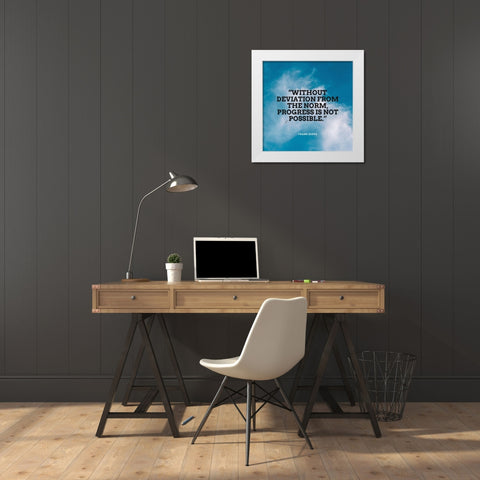Frank Zappa Quote: Without Deviation White Modern Wood Framed Art Print by ArtsyQuotes