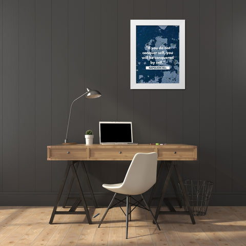 Napoleon Hill Quote: Conquered by Self White Modern Wood Framed Art Print by ArtsyQuotes