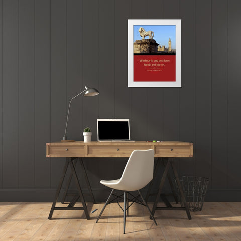 Lord Burleigh Quote: Win Hearts White Modern Wood Framed Art Print by ArtsyQuotes