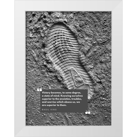 Basil King Quote: Victory White Modern Wood Framed Art Print by ArtsyQuotes