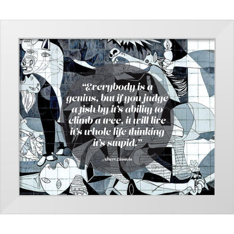 Albert Einstein Quote: Genius (Picasso Guernica) White Modern Wood Framed Art Print by ArtsyQuotes
