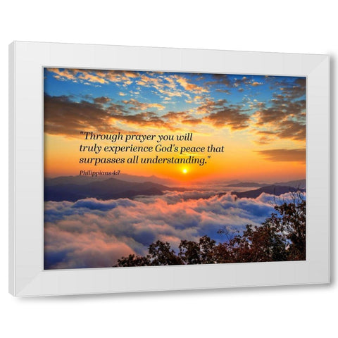 Bible Verse Quote Philippians 4:7 White Modern Wood Framed Art Print by ArtsyQuotes
