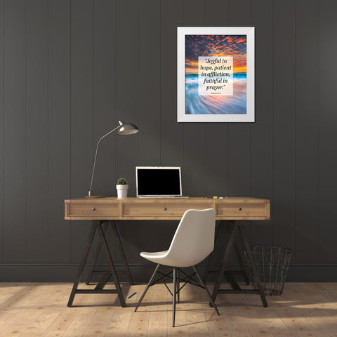 Bible Verse Quote Romans 12:12 White Modern Wood Framed Art Print by ArtsyQuotes