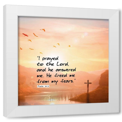Bible Verse Quote Psalm 34:4 White Modern Wood Framed Art Print by ArtsyQuotes