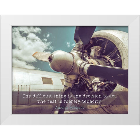 Amelia Earhart Quote: Decision to Act White Modern Wood Framed Art Print by ArtsyQuotes