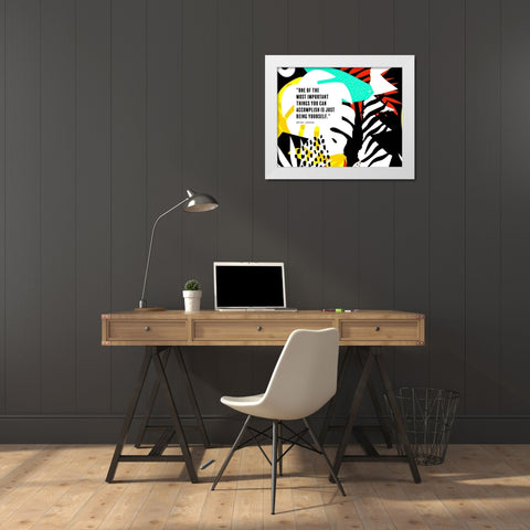 Dwyane Johnson Quote: Being Yourself White Modern Wood Framed Art Print by ArtsyQuotes