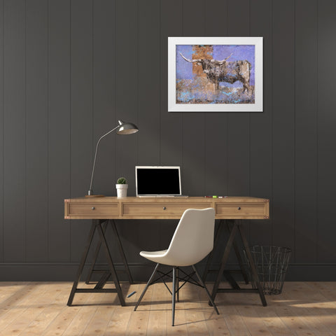 Long Horn Dark Blue White Modern Wood Framed Art Print by Wiley, Marta