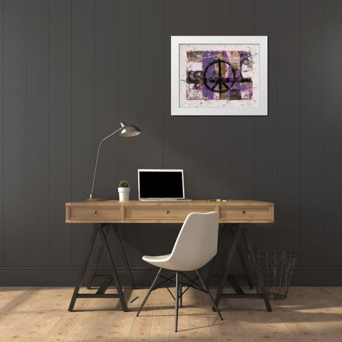 PEACE Dark purple White Modern Wood Framed Art Print by Wiley, Marta