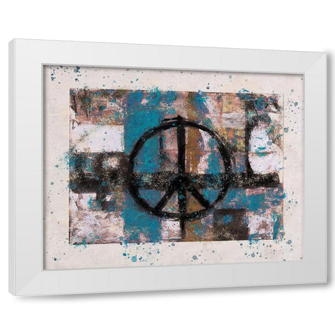 Teal PEACE White Modern Wood Framed Art Print by Wiley, Marta