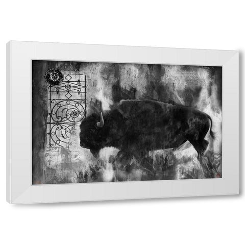 Buffalo BandW White Modern Wood Framed Art Print by Wiley, Marta