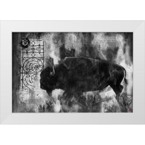 Buffalo BandW White Modern Wood Framed Art Print by Wiley, Marta