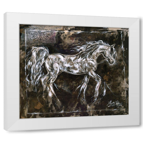 White Horse Different Border White Modern Wood Framed Art Print by Wiley, Marta
