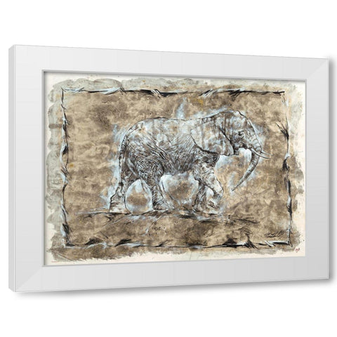 Baby Elephant White Modern Wood Framed Art Print by Wiley, Marta