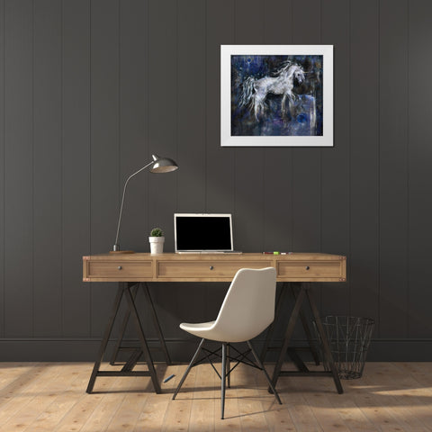 Unicorn- Blue White Modern Wood Framed Art Print by Wiley, Marta