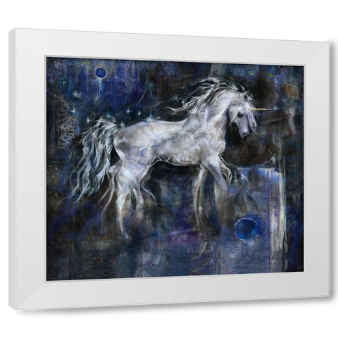 Unicorn- Blue White Modern Wood Framed Art Print by Wiley, Marta