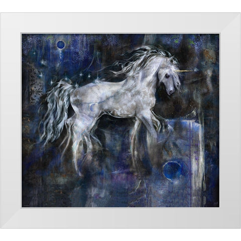 Unicorn- Blue White Modern Wood Framed Art Print by Wiley, Marta