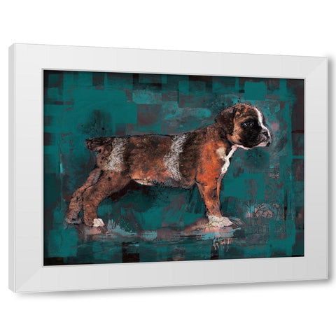 Teal Pup White Modern Wood Framed Art Print by Wiley, Marta