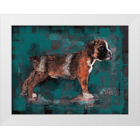 Teal Pup White Modern Wood Framed Art Print by Wiley, Marta