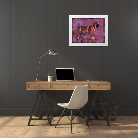 Pink Pup White Modern Wood Framed Art Print by Wiley, Marta