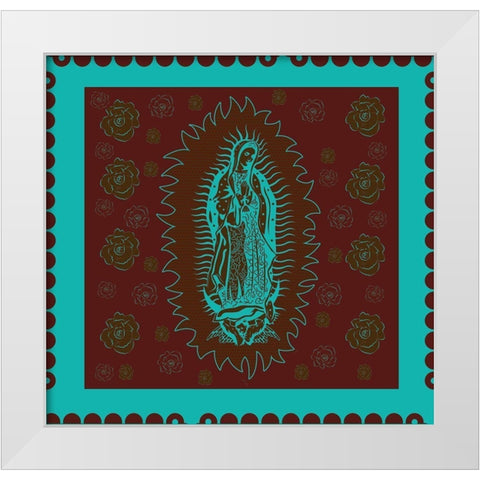 Virgin Mary Teal and Brown White Modern Wood Framed Art Print by Wiley, Marta
