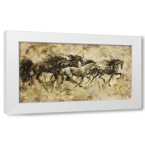 Horses Running I White Modern Wood Framed Art Print by Wiley, Marta