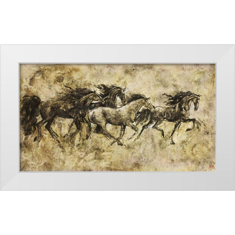 Horses Running I White Modern Wood Framed Art Print by Wiley, Marta