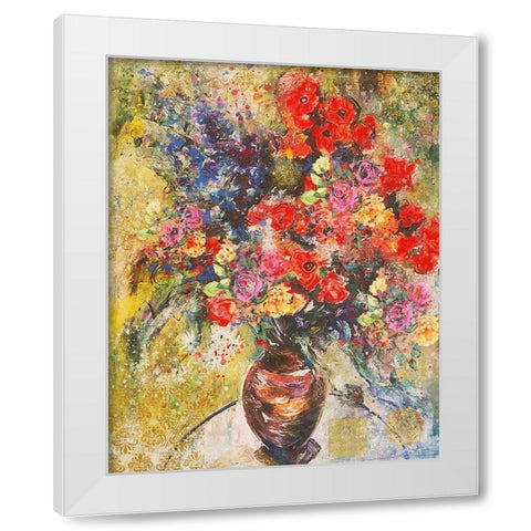 Red And Organge Floral White Modern Wood Framed Art Print by Wiley, Marta