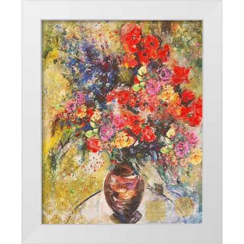 Red And Organge Floral White Modern Wood Framed Art Print by Wiley, Marta